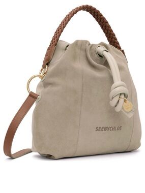 See by Chloé Cleme Lather & Suede Bucket/Hobo/Shoulder Bag, Motty Grey